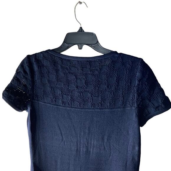 Vintage St. John Collection Black Knit Dress Size 2 Sheath Crochet Short Sleeve - Picture 6 of 10